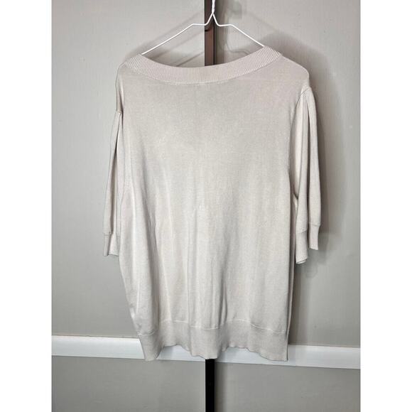 NWT DKNY Sweater Puff Sleeves V-Neck Lightweight Knit Birch Cream Womens XXL - Picture 5 of 8